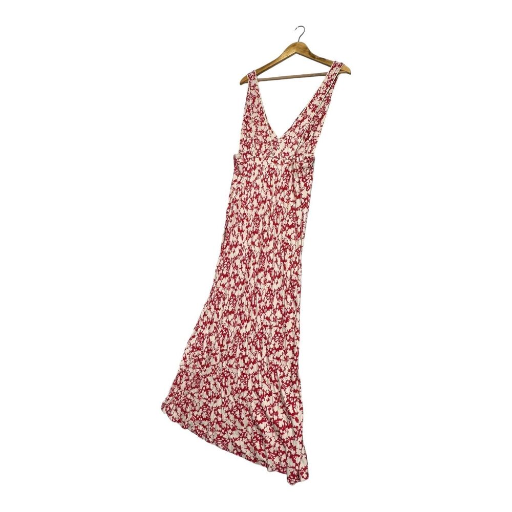 FREE PEOPLE WOMENS MIDI SHEATH DRESS 12 RED COMBO OH LALA SLEEVELESS TEA LENGTH